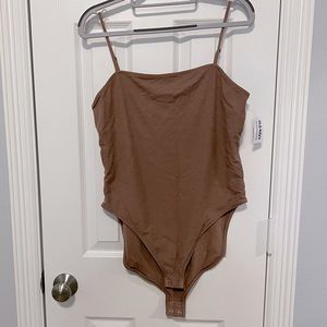 Tan Ribbed Bodysuit with Square Neckline size XL